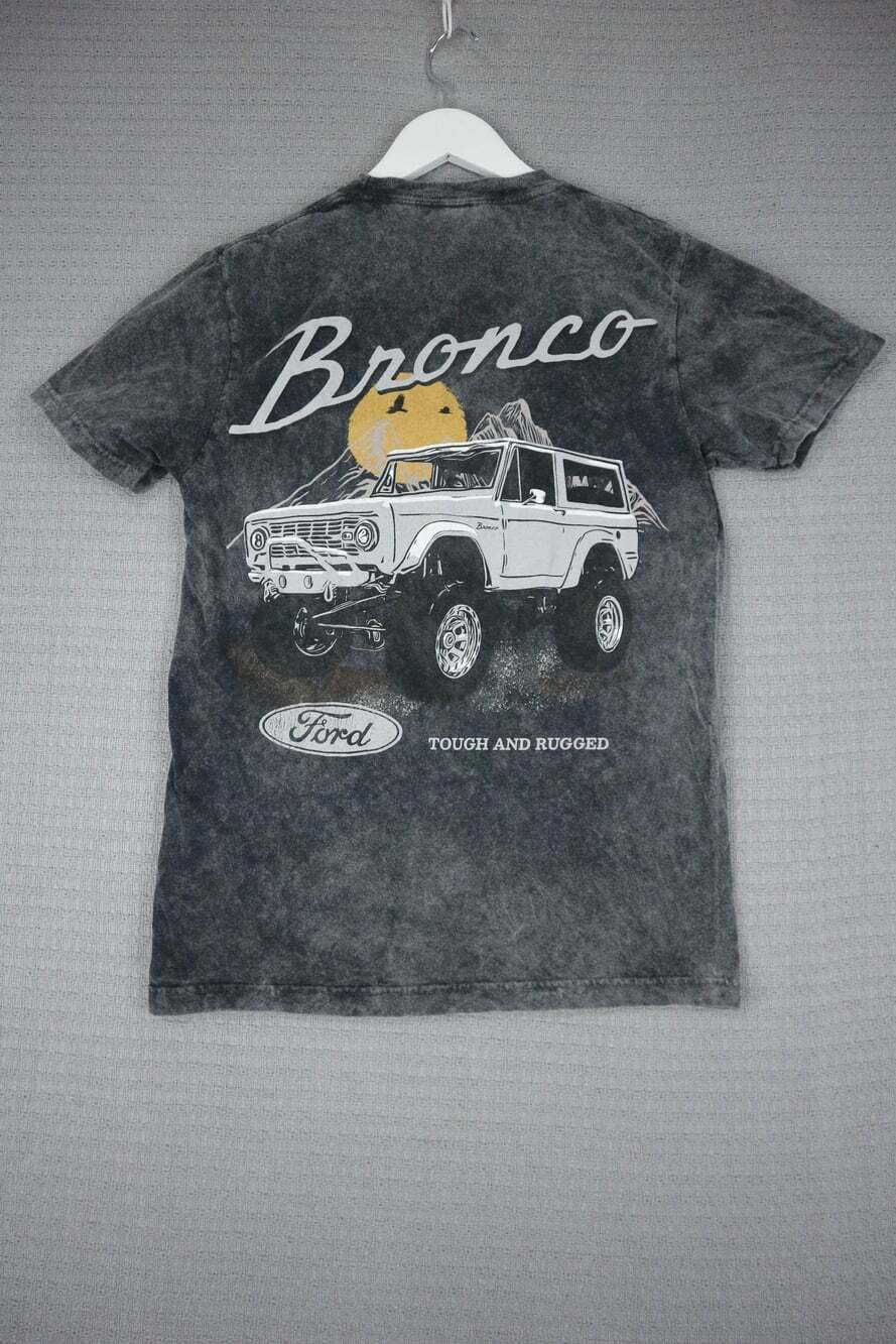 Ford Bronco Acid Wash Graphic T-Shirt Small Dark Gray Tough and Rugged